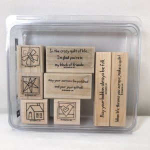 Stampin Up Wood Mounted Rubber Stamps Set of 8 Quilting Themed Scraps Stars NEW